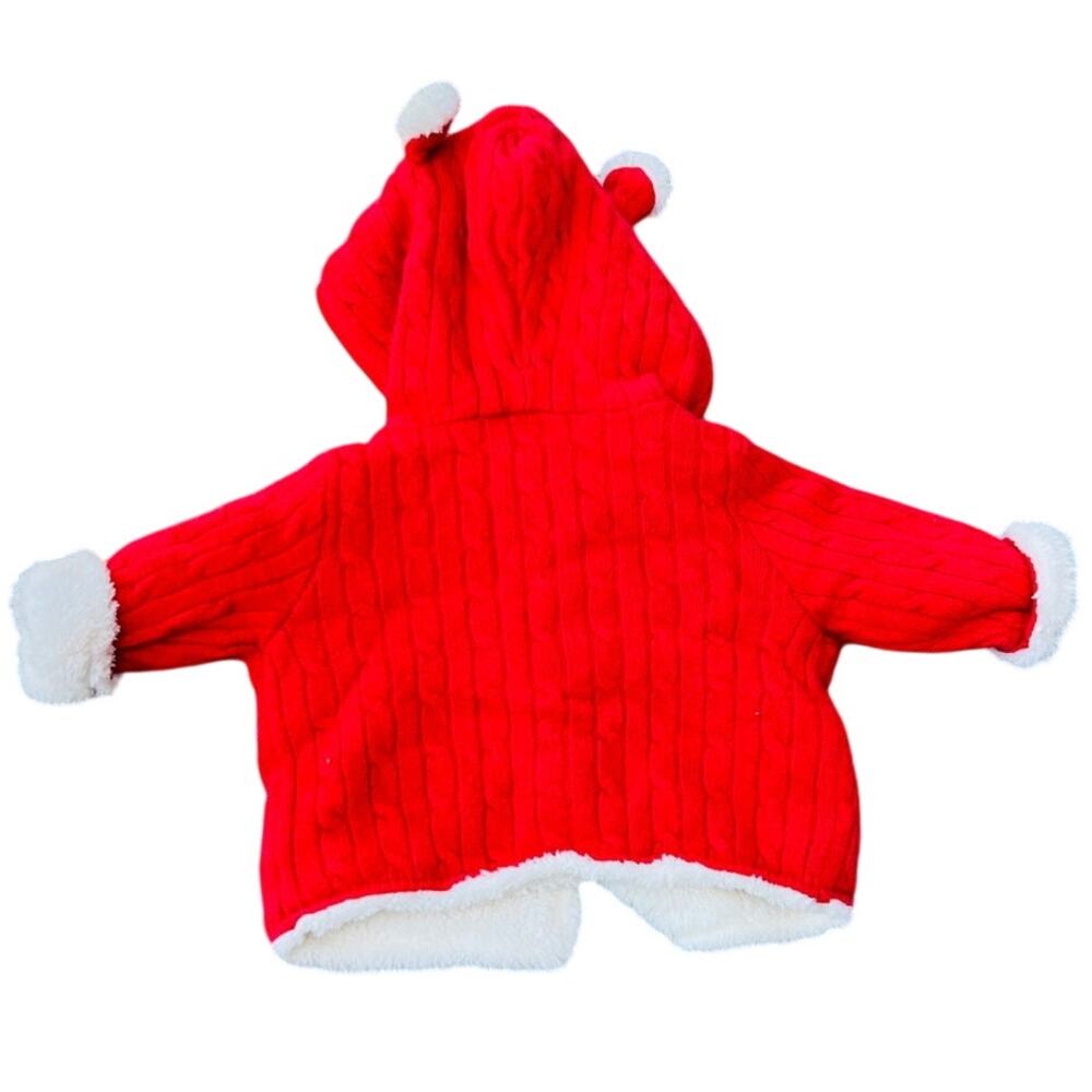 ❤️ Baby GAP Cable Knit Hooded Sherpa Cardigan 0–3M Red Cozy Christmas soft - Picture 4 of 4
